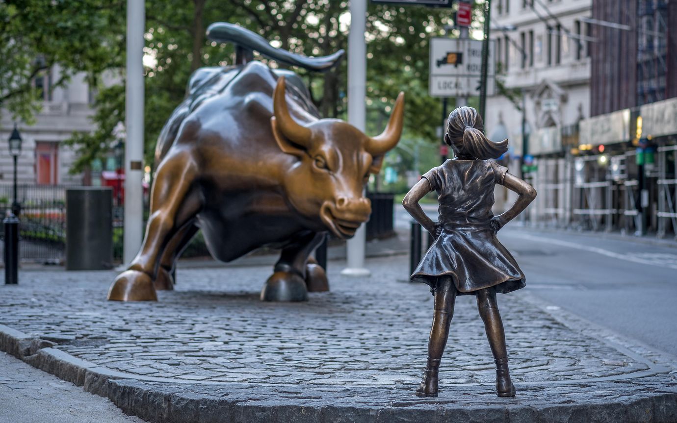 Statue of bull and girl