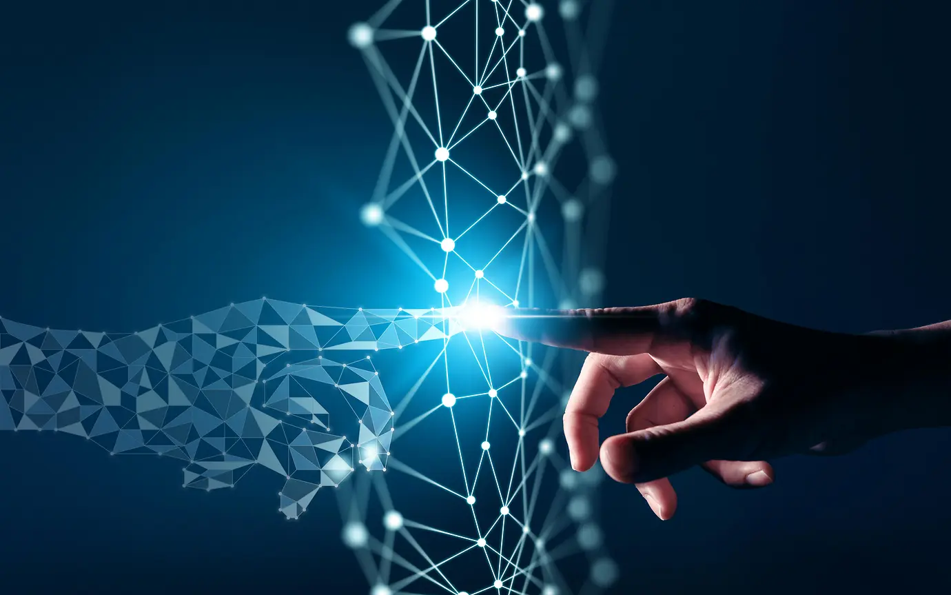 Finger touching computerised hand