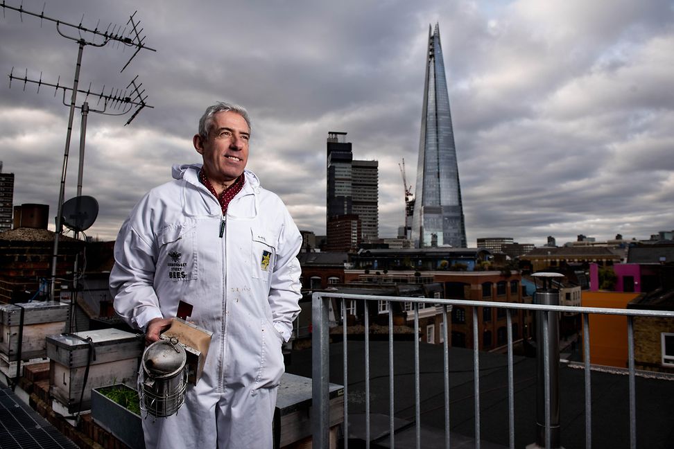 Bermondsey Street Bees’ first London rooftop apiary, overlooking the iconic Shard building.