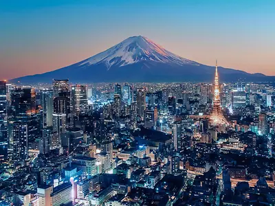Tokyo City viewed from high up at sunset, Japan