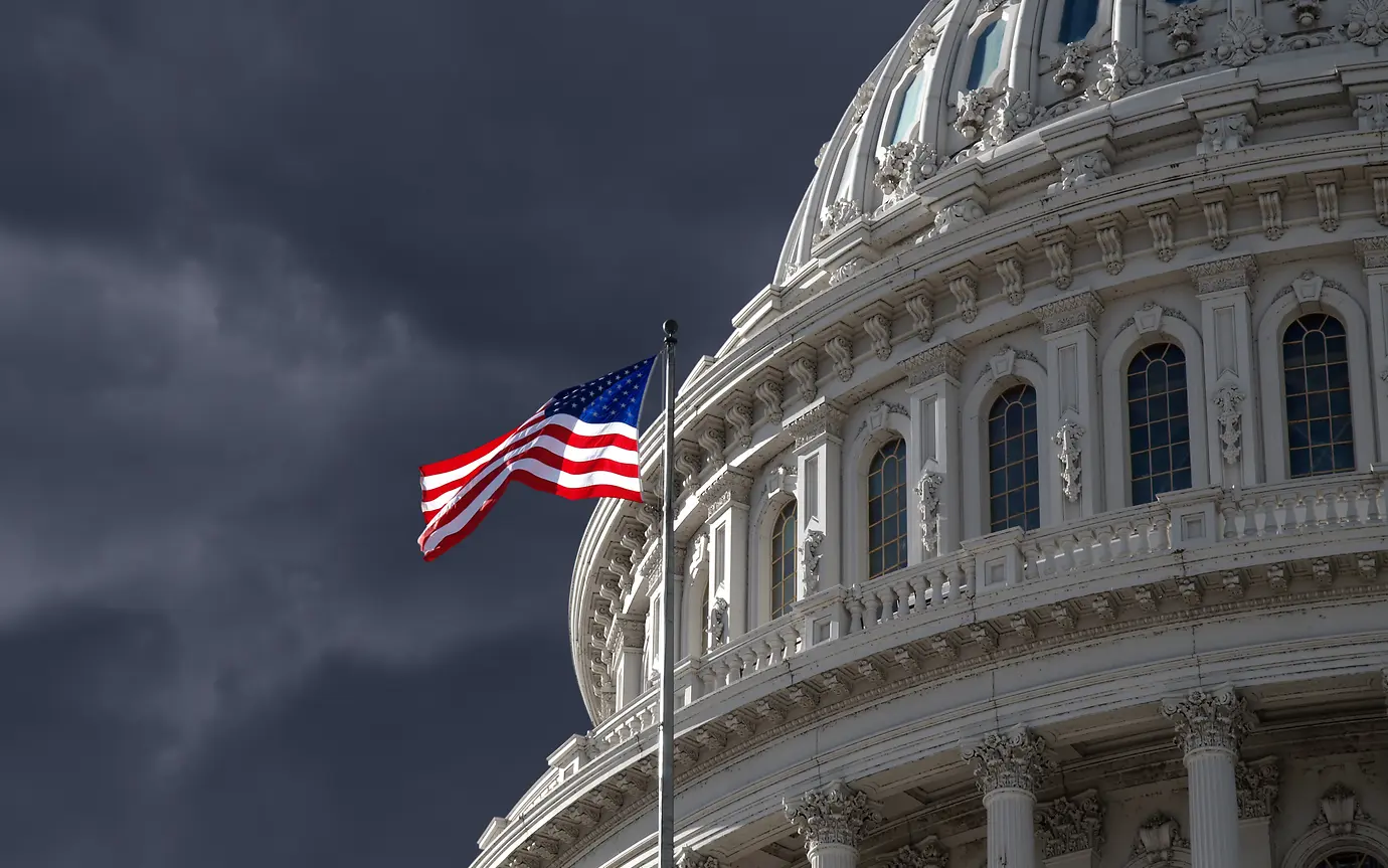 Dark sky over the US Capitol Building dome in Washington
