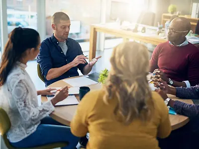 team, discussion and planning in modern office