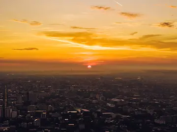 Sunset over city skyline