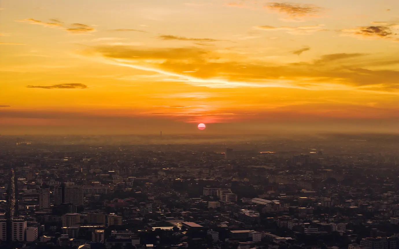Sunset over city skyline