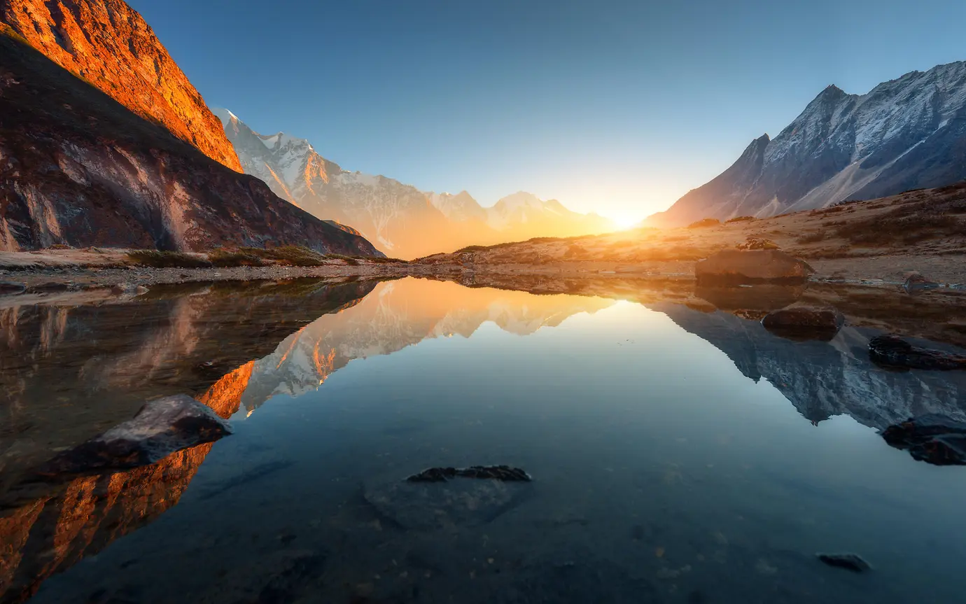 Mountain scene at sunrise