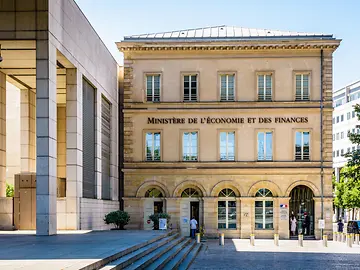Front view of the reception building of the Ministry of the Economy and Finance